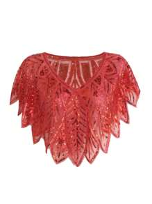 1 pièce Étole élégante vintage des années 1920 avec sequins et perles - 100% polyester respirant, pullover enveloppant avec élasticité, motif à rayures brodé, cape décorative pour soirée pour femmes