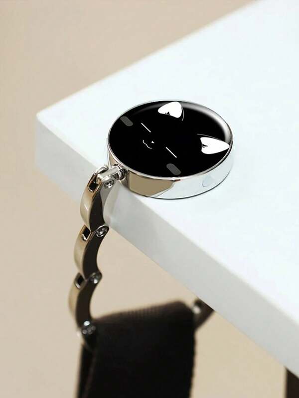 Soporte de aleación de zinc estilo retro para bolsas, gancho plegable para almacenamiento de bolsos con diseño lindo de gato blanco y negro de dibujos animados, adecuado para viajar