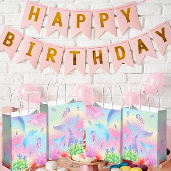6/12pcs - Reusable Mermaid Gift Bags With Handles, Medium Size Party Favor Bags For Birthdays, 8.6x6x2.8 Inches, Suitable For Gifts, Holiday Presents Valentine's Day Mother's Day Graduation