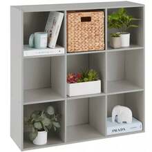 HCHGGFDX Best Choice Products 9-Cube Bookshelf, 11in Display Storage Compartment Organizer W/ 3 Removable Back Panels - Grey - View 1