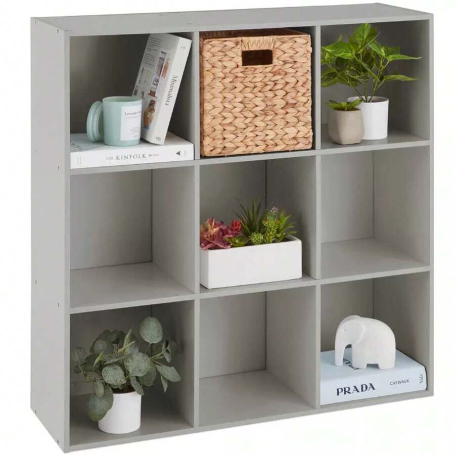 HCHGGFDX Best Choice Products 9-Cube Bookshelf, 11in Display Storage Compartment Organizer W/ 3 Removable Back Panels - Grey - View 1
