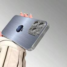 1 pieza Funda de teléfono de material de vidrio metálico con diseño de manzana, de alta calidad y elegante para