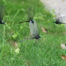 4pcs Realistic Dragonfly Garden Stakes, Outdoor Waterproof Black Dragonfly Yard/Lawn Decor, Indoor Vase Decoration