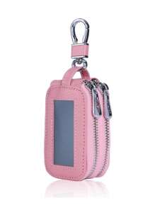 1 pieza Bolsa portátil y a la moda para llaves de coche de PU, estuche para llaves de gran capacidad con doble capa, de colgar en la cintura, con cremallera universal, bolsa para llaves para hombres y mujeres con llavero y cadena, regalo de Navidad, regalo perfecto para el Día del Maestro, San Valentín, cumpleaños, Navidad y cualquier ocasión especial, mini billetera.