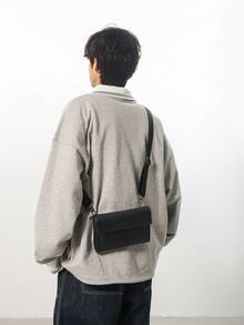 韩版简约PU翻盖信封包，优质质感斜挎胸包单肩包小方包老款街头潮流 - 黑色 - 查看 7