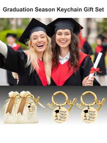 30pcs/10SET Stainless Steel Keychain Set, Simple And Elegant Design, Includes Keychain, Thank You Tags And Organza Bags,Commemorative Gift For Graduation Season, Practical, Suitable For Party Favors And Graduation Celebrations Car Accessories Bag Charm