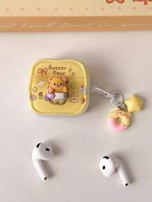 1 件泰迪熊图案保护套/Pro 2 保护壳，柔软硅胶防摔可爱卡通保护套，兼容 Apple 4/Pro/Pro 2（不含耳机） - 黃色 - 查看 2