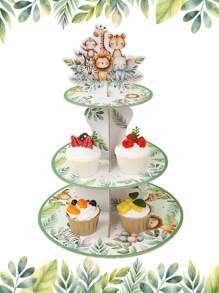 1 pièce Présentoir à gâteau de style jungle, support à cupcakes jungle, fournitures de décoration pour fête d'anniversaire sur le thème de la jungle, présentoir alimentaire, tour à cupcakes, présentoir à gâteaux et desserts, décoration de mariage, fournitures pour baby shower et fête de révélation du sexe, décoration de fête de vacances