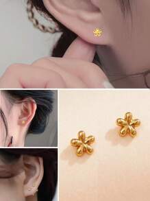 1 Pair Fashion Golden Screw Fastened Mini Flower Stud Earrings, Minimalist Design Suitable For Women's Daily Wear