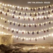 1pack 20/50 LED Photo Clips Copper Wire String Light With 20/50 Clear Clips Fairy DIY Hanging Lamp Suitable For Bedroom Wall Wedding Birthday Party Holiday Festival Activities Shop Garden Decoration