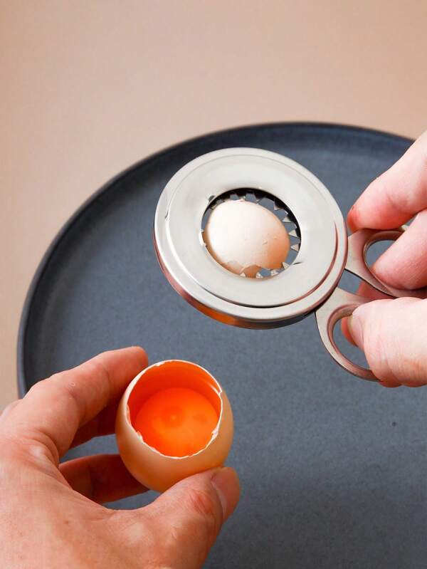 1pc Stainless Steel Egg Poaching Lid & Egg Separator Cutter - Metal Shell Scissors Egg Opener Kitchen Gadget
