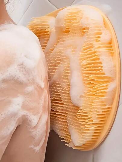 1 件带吸盘的防滑硅胶背部清洁器和按摩垫 - 舒适去角质浴垫，深层清洁，放松足部和身体护理，柔软光滑的表面，TPR 材质，易于清洁，粉色健身配件