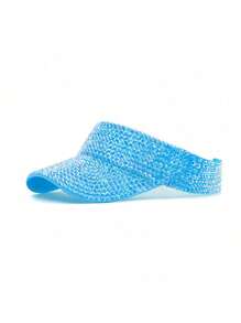 1pc Handmade Rhinestone Embellished Solid Color Sun Hat For Women