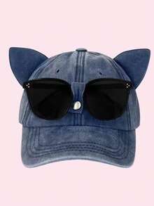 Gorra de mujer con gafas de sol, orejas de gato, diseño de piloto, gorra de béisbol para parejas para primavera y otoño, nueva gorra de béisbol de moda personalizada y de hip-hop para rostro pequeño y linda - A - Ver 12