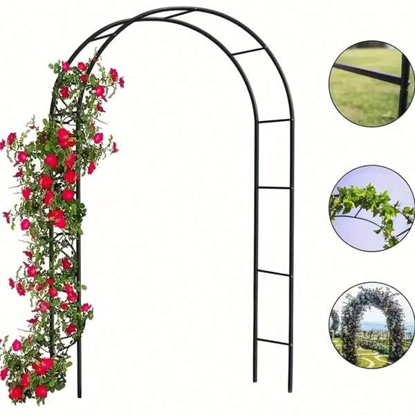 1pc Black Metal Gazebo Arch, Frame Stand, Industrial Hardware, Hook, Garden Arbor, Heavy Duty Steel Frame Support Archway, Suitable For Climbing Plants, Roses, Vegetables, Balloon Arch, Outdoor Garden Decor, Ideal For Valentine's Day