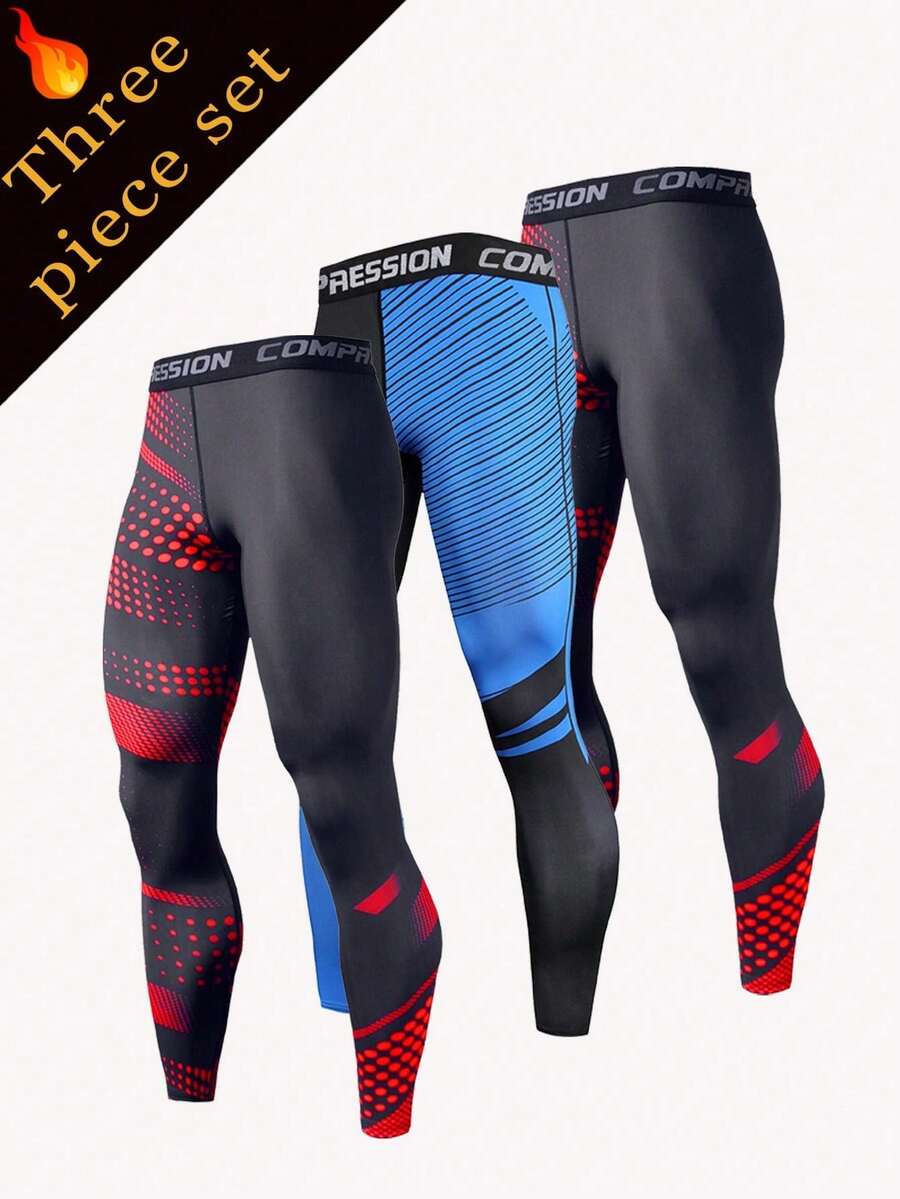 3 件套男士春夏运动健身跑步篮球骑行训练压缩吸湿排汗柔软迷彩牛奶丝紧身裤