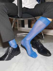 1pair Comfortable Lightweight Men's Wide Striped Dress Socks,Imitation Silky And Excellent Elasticity Design,Colorful Red/Blue/White/Black/Green Striped Business Suit Socks,Breathable Gentleman's Crew Mid Length Socks, Fall