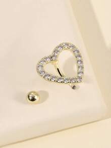 1pc Stainless Steel Hollow Cubic Zirconia Heart Navel Ring - Yellow Gold - View 2