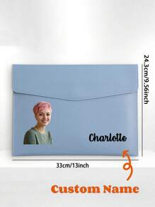 1pc Personalized Customized Name, Phone, Company Name, Company LOGO A4 Leather Document Folder, File Bag, Portfolio, Waterproof Business Office Snap Closure Thick Storage Bag - Magnetic Seal, Waterproof Faux Leather Large Capacity File Folder, Suitable For Business And Office Organization, Ideal For Exams And Storage,Back To School,School Supplies