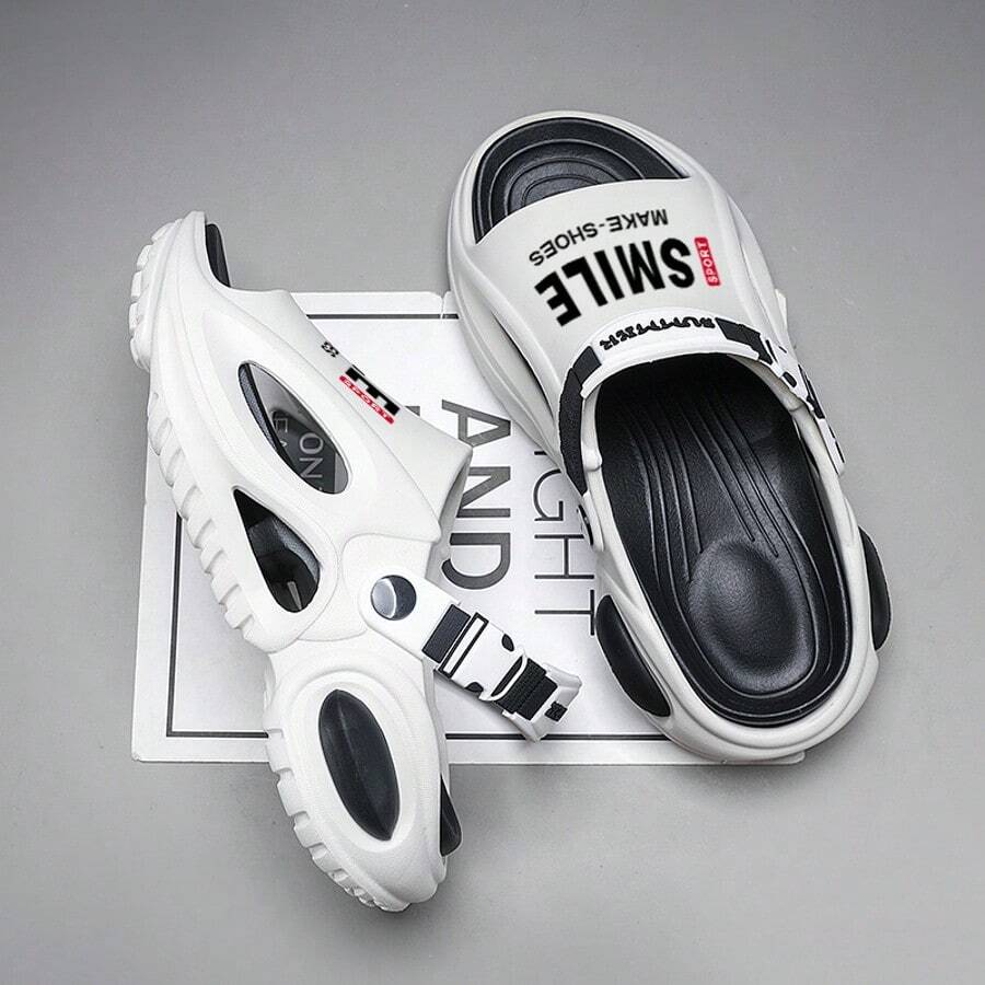 2025 New Thick-Soled Slippers Men's And Women's Same Style Summer Outdoor Beach Shoes Height-Increasing Sandals Sports Driving Non-Slip Dual-Use Couple Slippers - White and Black - View 1