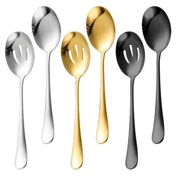 Set de 2 pièces grandes louches longues en acier inoxydable, louche à fente, argenté doré noir, conception renforcée et durable, convient pour une utilisation à la maison, dans les hôtels, les cantines et les restaurants. Ensemble de couverts en acier inoxydable