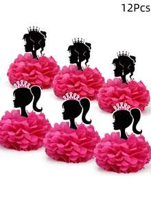 6pcs Princess Party Centerpieces For Theme Birthday Table Decorations Paper Flowers - Baby Pink - View 6