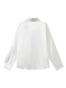 Elegant Silver Floral Embroidered White Satin Blouse - White - View 2