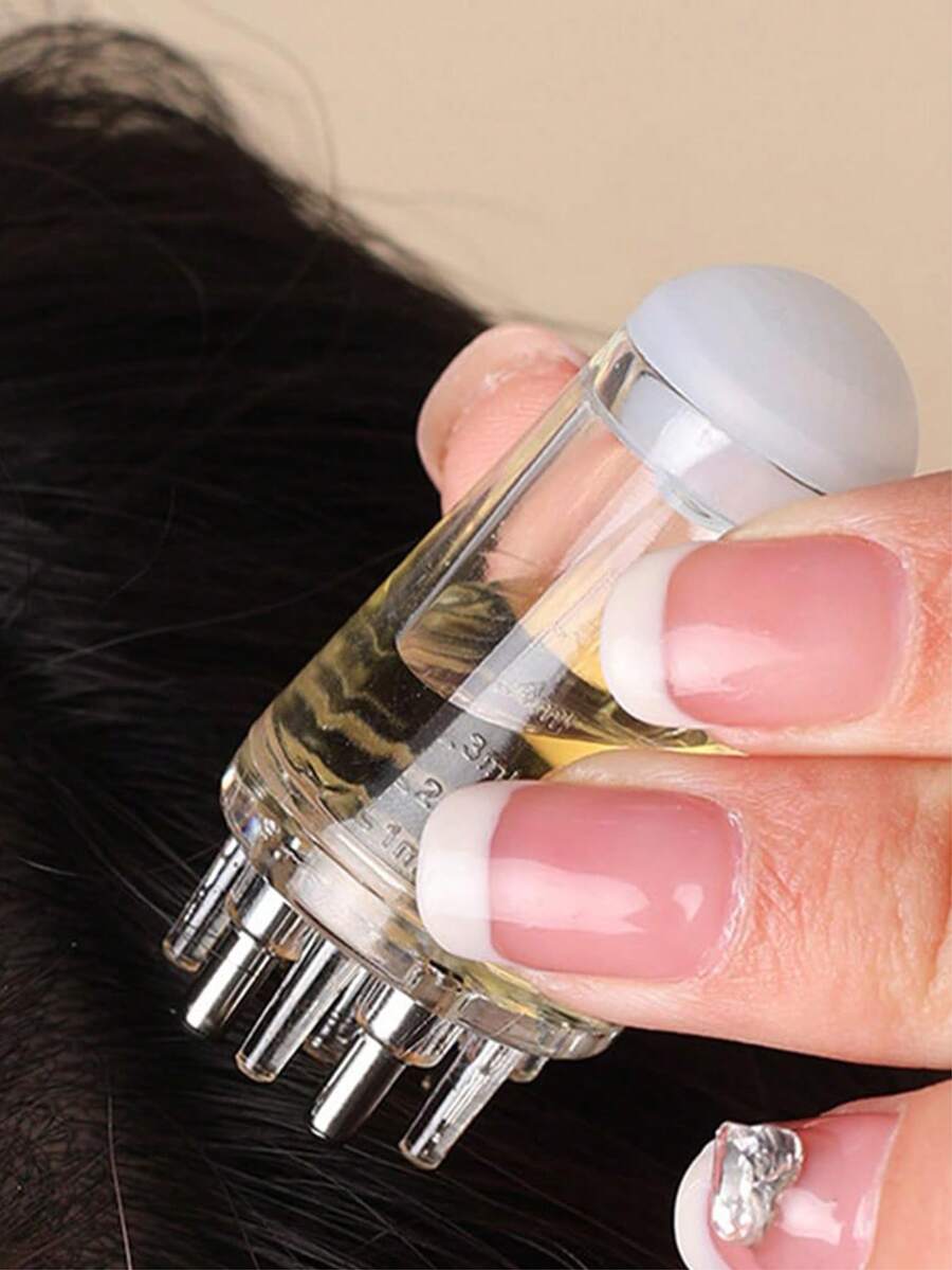 1 cọ massage da đầu bằng dầu, chai đựng serum dưỡng tóc đa chức năng có đầu lăn, răng cưa chính xác để thoa chất lỏng (dung tích 6ml), thích hợp cho tinh chất kích thích mọc tóc, dầu và các sản phẩm chăm sóc tóc, dùng tại nhà và khi đi du lịch.