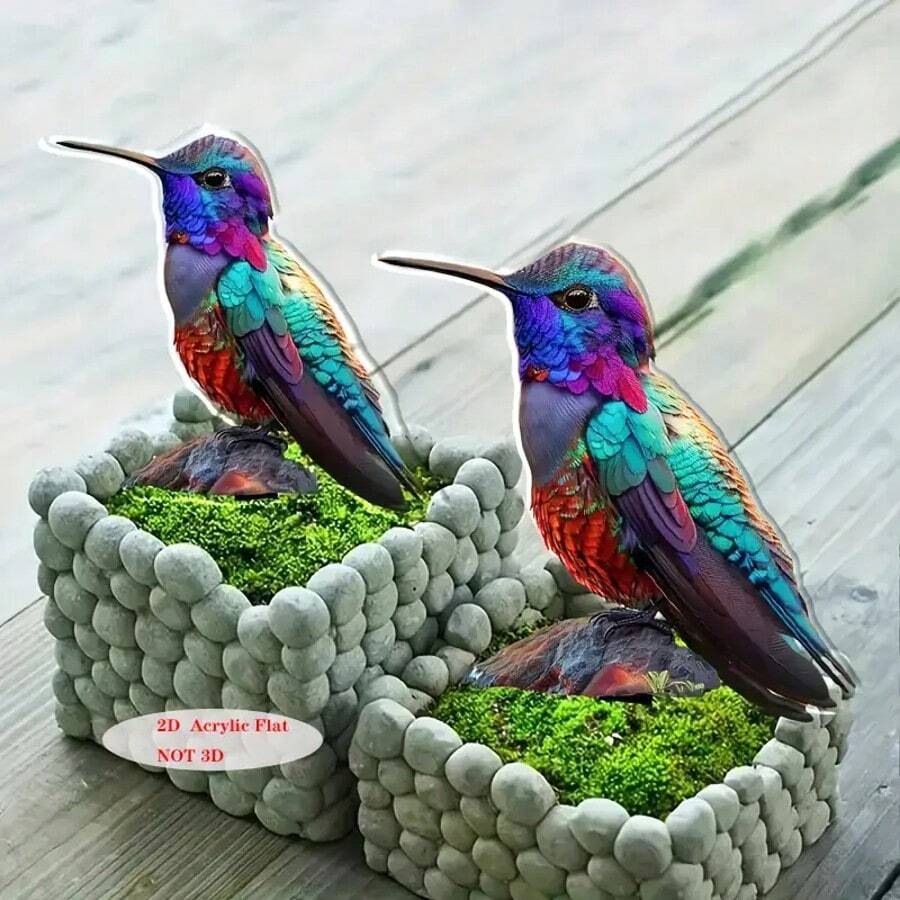 (1pc/2pcs) 2D Flat Acrylic Hummingbird Garden Stake - Durable Weather-Resistant Outdoor Planter And Yard Decor | Animal Themed Multipurpose | No Text, 2D Flat - Multicolor - View 1