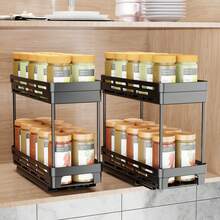 1 件多功能调味罐香料瓶收纳架，双层拉出式塑料调味品架，适用于厨柜收纳 - 彩色 - 查看 12