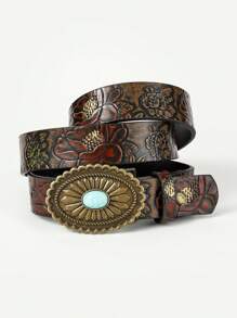 1 pièce Ceinture vintage minimaliste mode pour femme avec boucle turquoise, convient pour le port quotidien avec des jeans en été, l'école en automne, l'automne, Halloween