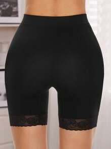 Shorts de ciclista con aplique de encaje, shorts de deslizamiento cómodos y suaves con estiramiento sin costuras para mujer, para usar debajo de vestidos