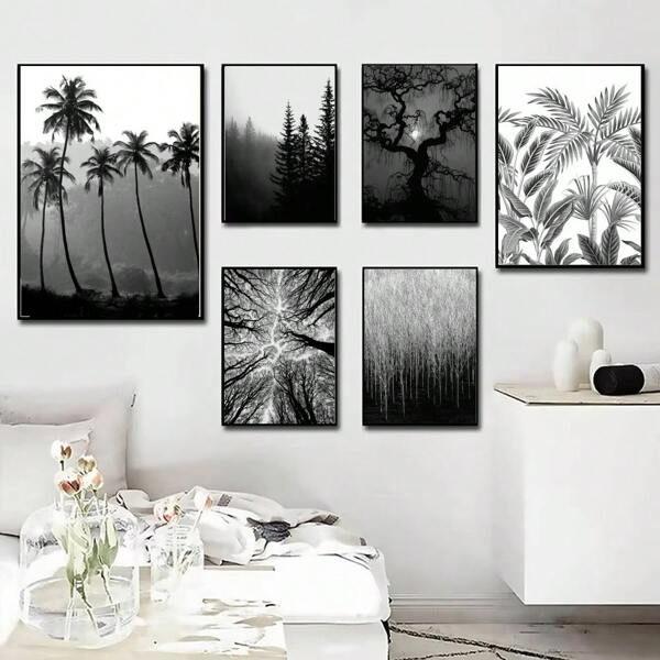 1 Stück/3 Stück Wandkunst Poster Pflanzen Teil Schwarz-Weiß Wald Poster Poster Kunst Bar Wohnzimmer Möbel Dekoration Ohne Rahmen/Mit Rahmen Leinwandkunst