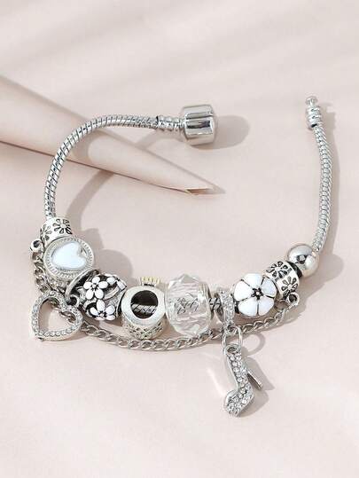1pc Elegant Painting Rhinestone Heart Decor High Heel Shoes Beaded Bracelet