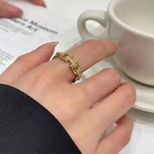 1pc Hollow U-Shape Open Ring, Suitable For Spring/Summer Everyday Wear, Niche Chain Link Combination Elegant Atmospheric Versatile High-End Decorative Jewelry, Appropriate Gift - Yellow Gold - View 4