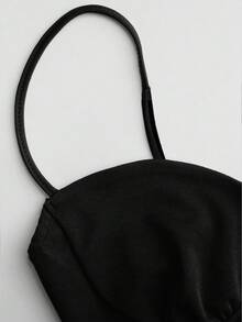 Women's Solid Sexy Black A-Line Suspender Mini Dress, Elegant Style Suitable For Daily Outings, Dates, Parties, Summer/Spring Vacations Outfits - Black - View 10