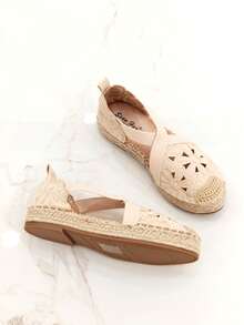 Revreal Vivacious Floral Lace Espadrille Flats Bohème Été Élégant Extérieur Soleil - Beige - Voir 4