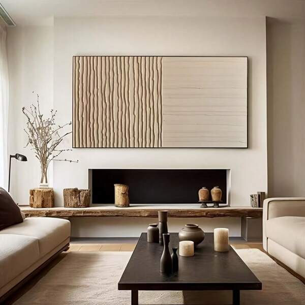 1 pezzo Quadro moderno astratto boemo su tela senza cornice, con toni sabbia e marrone, decorazione murale 2D strutturata per il soggiorno, da esporre orizzontalmente, toni neutri, perfetto per la decorazione della casa contemporanea, decorazione murale domestica