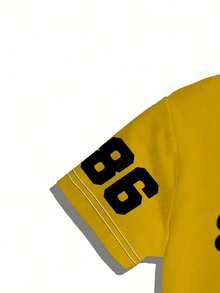 Bộ 2 áo thun tay ngắn và quần short cho nam, trang phục mùa hè, áo cổ tròn in họa tiết và quần short phong cách thể thao - Màu vàng - Xem 3