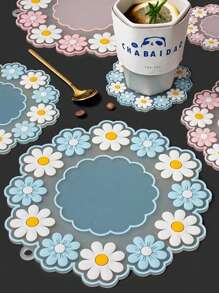 1pc Daisy Coasters Silicone Material Cute Flower Shape High Temperature Resistant Two-Color Coffee Coasters, Mug Coasters 10/15/20 Cm Mini Coasters, Suitable For Holiday Gifts, Office Colleague Gifts, Home Decor, Perfect For Home Decor & Tabletop Protection