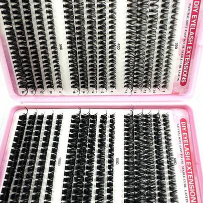 570pcs Cluster Fake Eyelashes Set, 30D/40D/50D/60D/80D/100D Mixed Synthetic Short Fur Mink Lashes, 0.07mm Curl, 9-16mm Length, Includes Natural Lashes, 3D Russian Curly For Beginners, Reusable Home Use Lash Clusters,Eye Lash Clusters,Individual Eyelashes,Lashes,Fake Lashes
