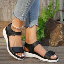 Women's Fashion Sports Sandals, Minimalist Design, Spring/Summer, Students, Flat Soft Sole, Multiple Colors, Plus Size, Adjustable, Casual Beach Shoes - Black - View 4