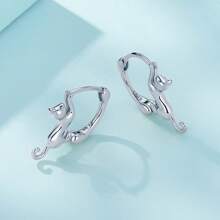 1 paire de boucles d'oreilles à tige en argent sterling 925 mignonnes en forme de chat, boucles d'oreilles à anneau pour animaux de compagnie pour fille femme, bijoux pour fête, cadeau d'anniversaire