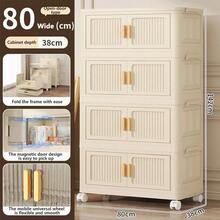 Double Door Foldable Storage Cabinet, Plastic Transparent Wardrobe For Kids Room, Multi-Tier Movable Organizer - Cream - View 33