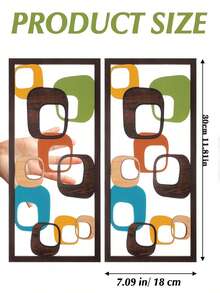2 piezas de Arte mural de madera moderno medieval - Paneles geométricos abstractos en verde, naranja, azul y marrón, apropiados para la decoración de la sala de estar, elegante acento de pared interior, perfecto para el hogar u oficina, acabado de madera con textura para exhibición de pared interior - Multicolor - Ver 3