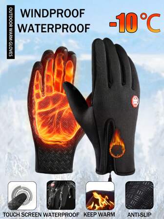 Winter Warm Touchscreen Cycling Gloves, Unisex Outdoor Sports Anti-Cold Wind-Proof Fleece Gloves