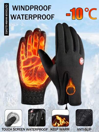 Winter Warm Touchscreen Cycling Gloves, Unisex Outdoor Sports Anti-Cold Wind-Proof Fleece Gloves