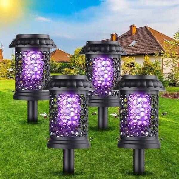 Mata-mosquitos solar (3 en 1) Lámpara repelente de mosquitos UV resistente al agua, trampa de insectos LED para interiores y exteriores, control de plagas para el hogar y el jardín, se puede colgar o clavar en el suelo