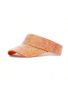 1pc Handmade Rhinestone Embellished Solid Color Sun Hat For Women