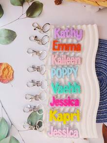 1PC Personalized Glitter Acrylic Keychain, Backpack Tag, 3D Name Tag, Custom Name Tag, Personalized Acrylic Name Tag, Diaper Bag Tag, Kids Name Keychain, Logo Charm - Steel Keychain + White Buckle - View 3